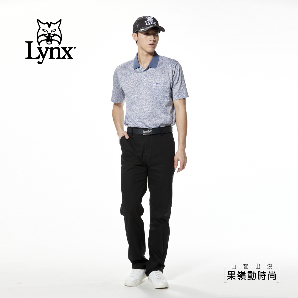【Lynx Golf】歐洲絲光綿緹花排列花紋羅紋領胸袋短袖POLO衫