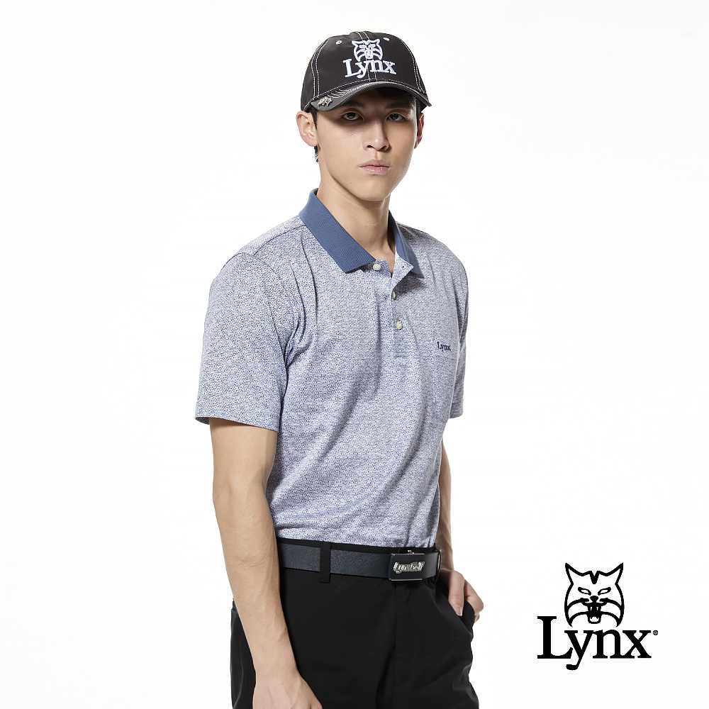 【Lynx Golf】歐洲絲光綿緹花排列花紋羅紋領胸袋短袖POLO衫