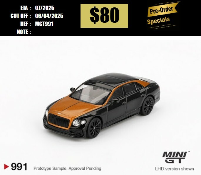 PO-$80 * MINI GT * 1:64 #991 Bentley Flying Spur Orange Flame / Onyx RHD [OD24/03]