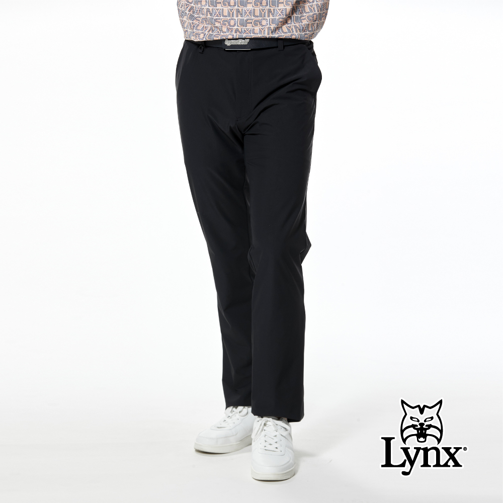 【Lynx Golf】吸汗速乾涼感彈性織帶剪接後袋造型平口長褲