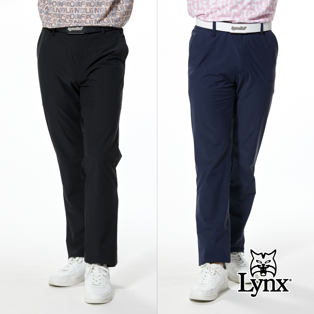 【Lynx Golf】吸汗速乾涼感彈性織帶剪接後袋造型平口長褲