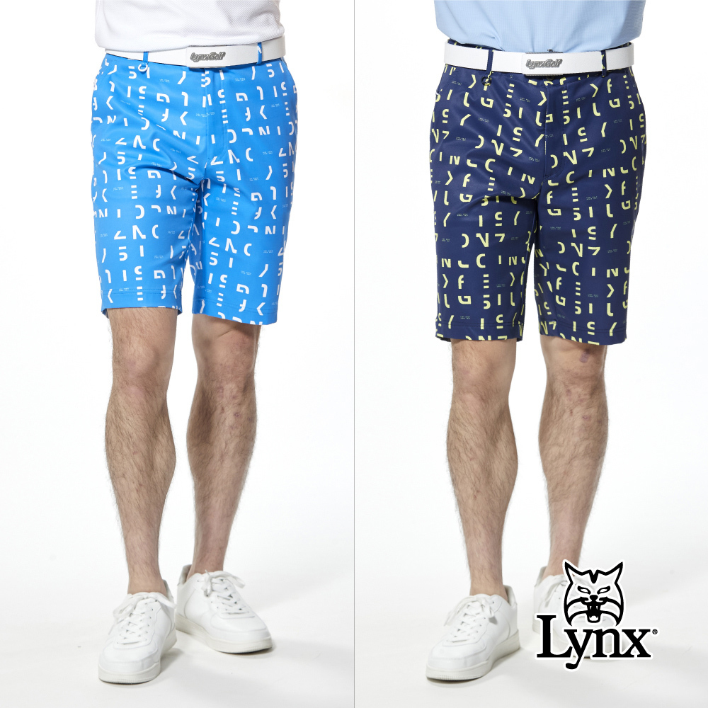 【Lynx Golf】防潑水Lynx印花透氣織帶鉚釘口袋平口休閒短褲