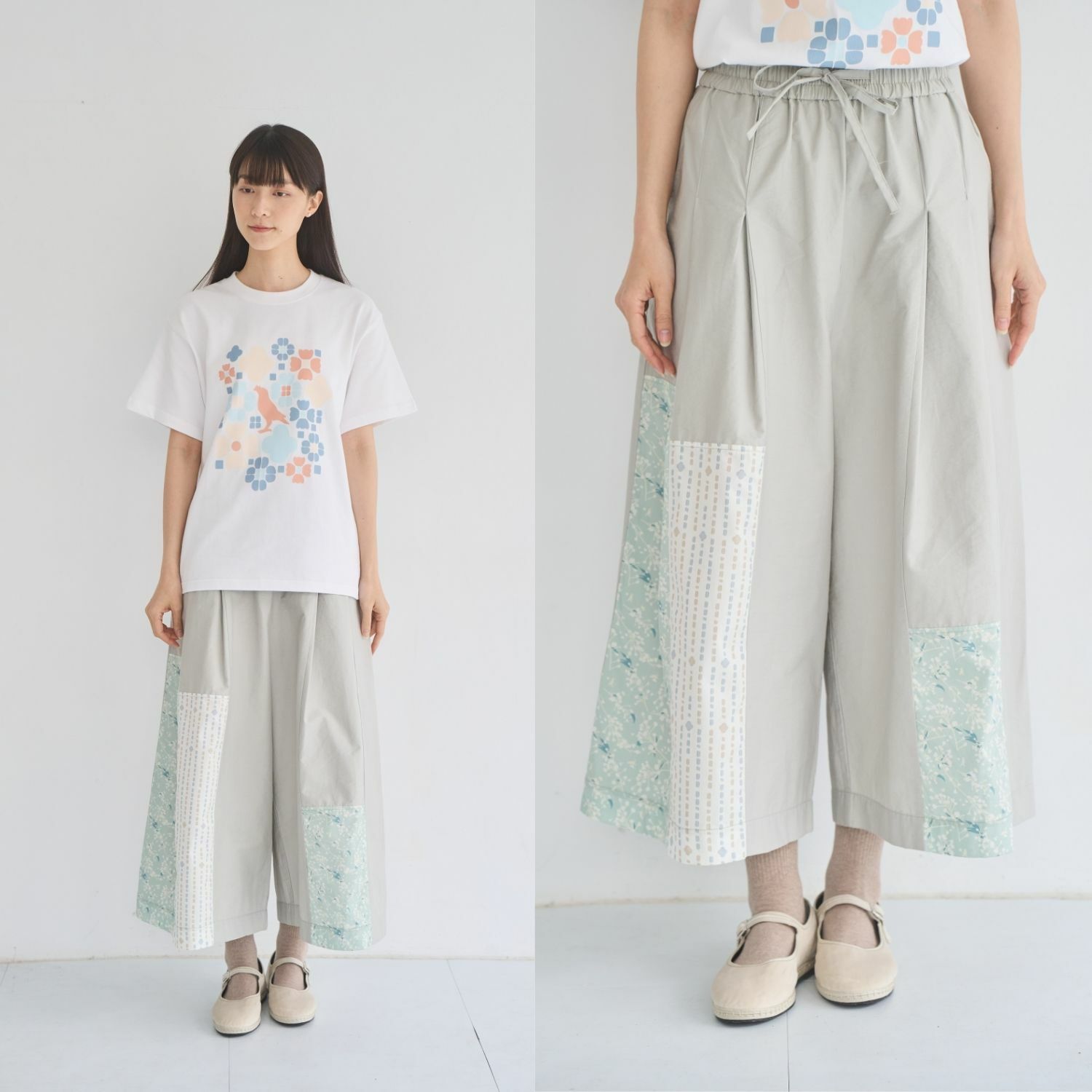 Patch Skirt Pants/Wusheh Cherry/Breeze Green