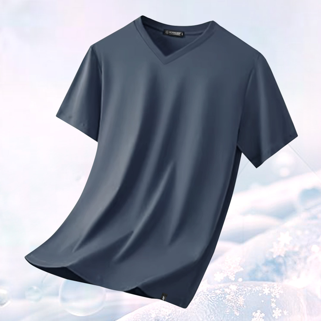 加大款-V領透沁涼感素Ｔ-玄青