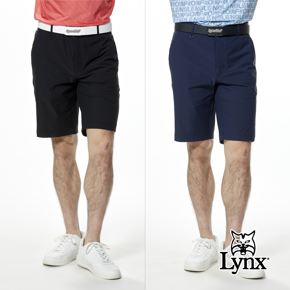 【Lynx Golf】吸汗速乾涼感壓紋織帶剪接拉鍊口袋平口休閒短褲