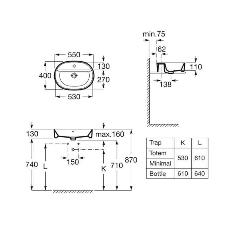 Roca "The Gap Round" 3270Y0000 Over countertop basin with overflow & 1 tap hole