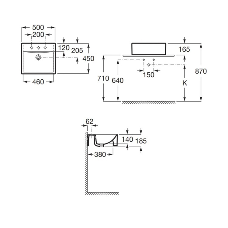 Roca "Diverta" 32711S000 Semi-recessed washbasin with 1 tap hole
