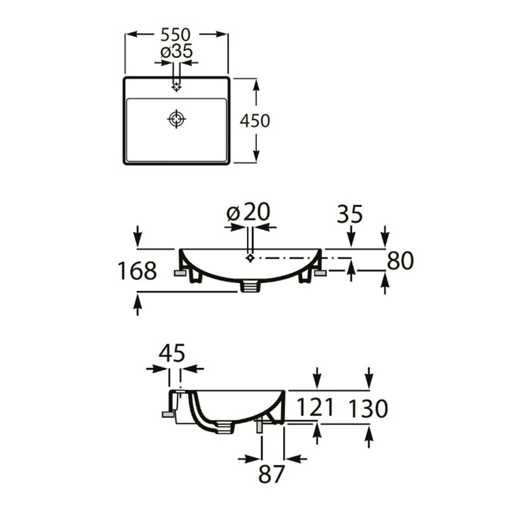Roca "Ona" 32768P00C Semi-recessed FINECERAMIC® washbasin with 1 tap hole