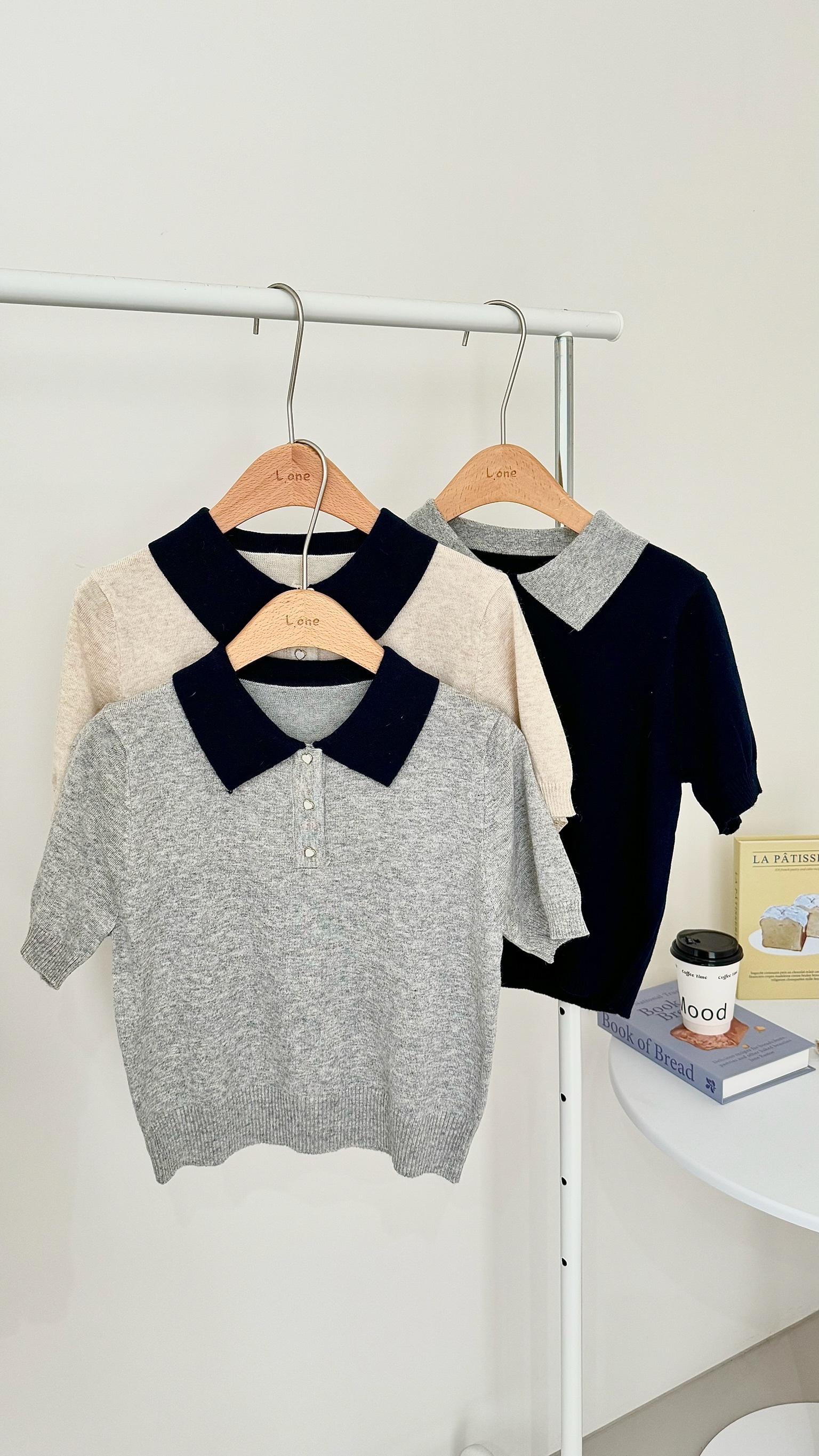 拼接翻領針織上衣