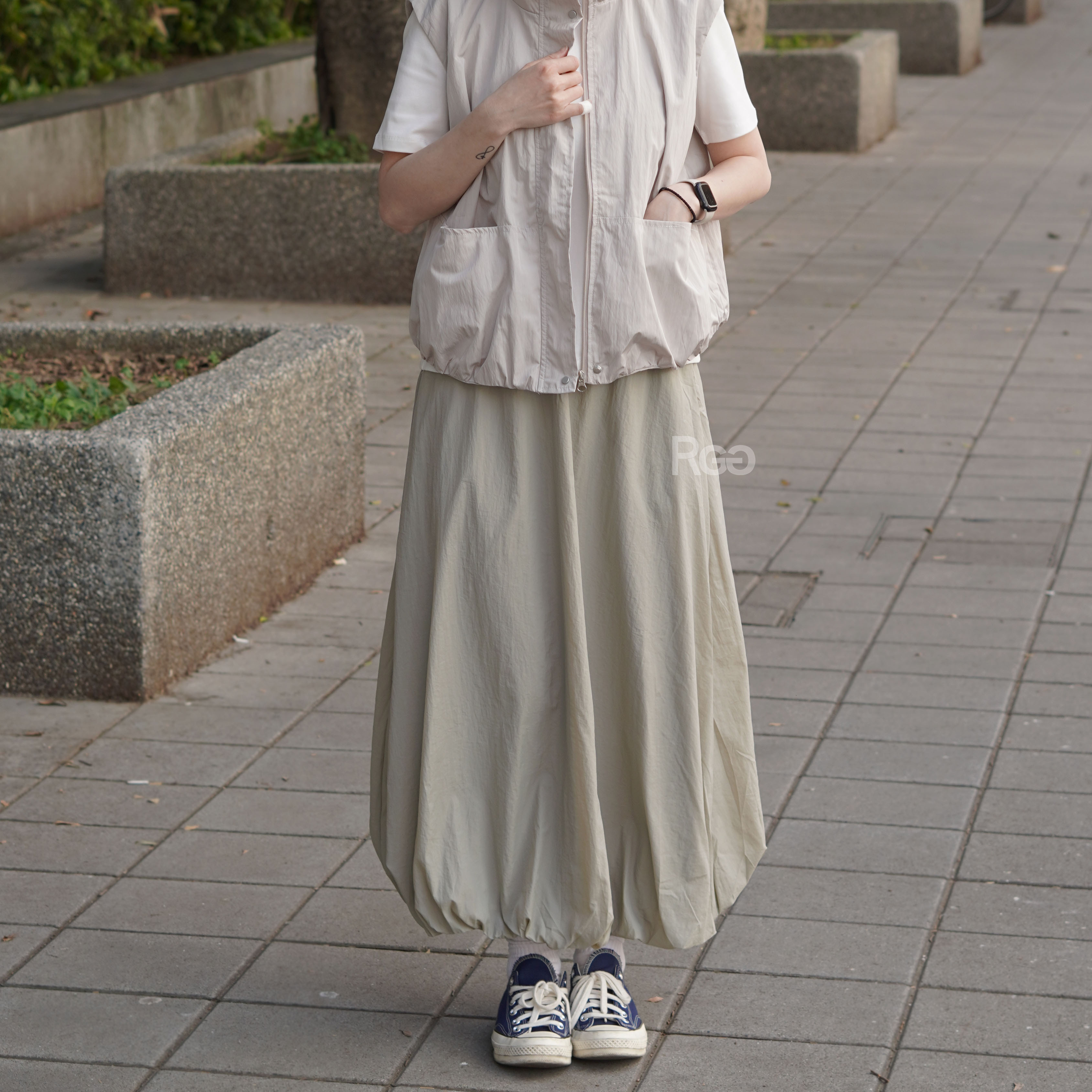 #520 復古花苞燈籠長裙