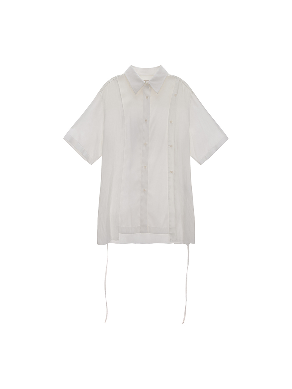 帶扣點綴半袖襯衫 白色