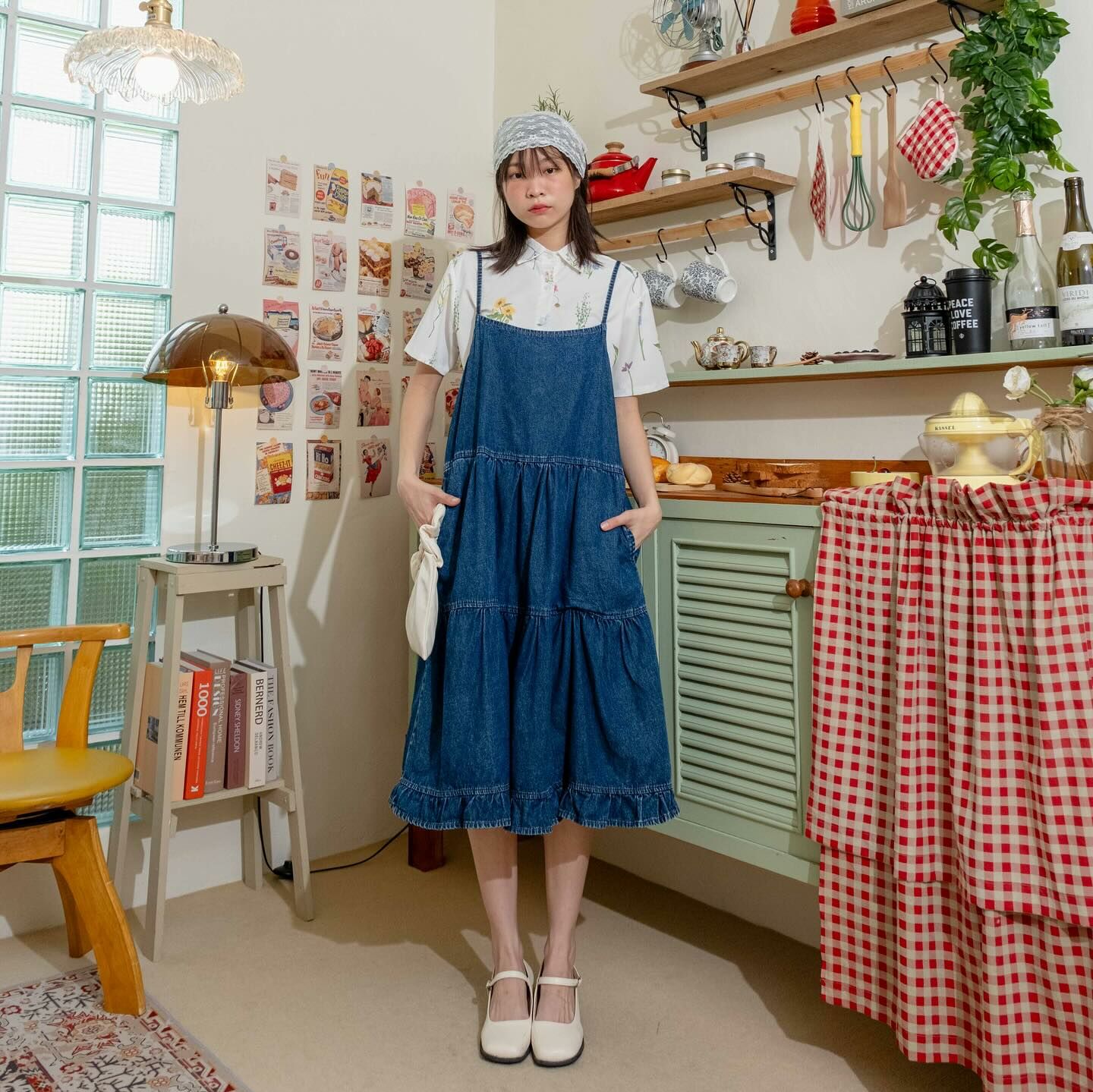 Kimmame - Denim Ruffle 吊帶連身裙