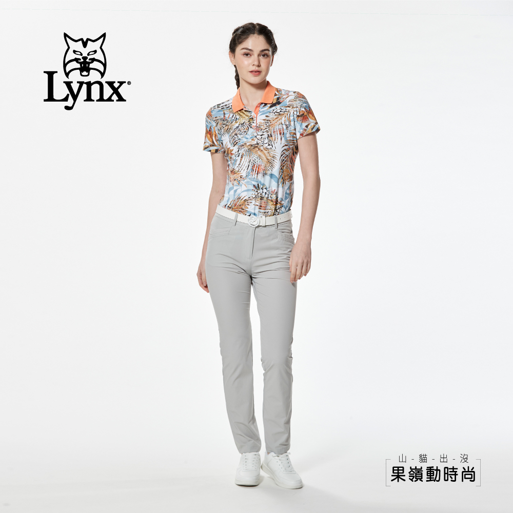 【Lynx Golf】歐洲布料花草印花電腦領開杈短袖POLO衫