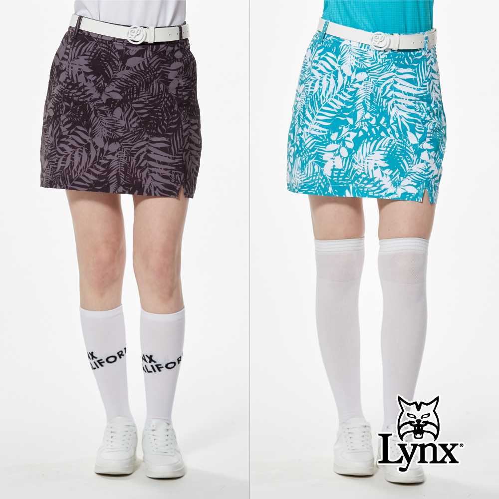 【Lynx Golf】環保紗清新樹葉印花Lynx膠標開杈運動短裙