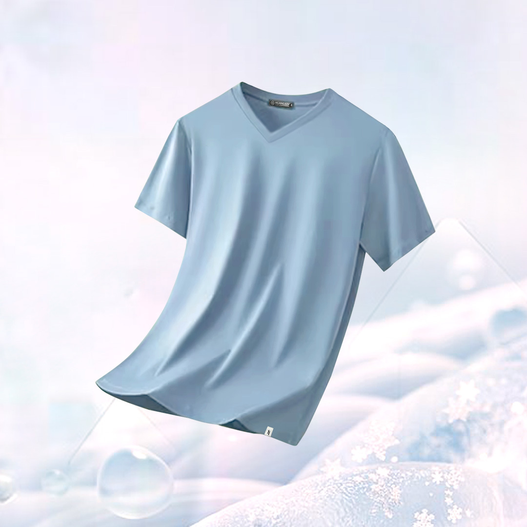 Sorona冰感認證-V領透沁涼感素Ｔ (兒童款)-莫迪藍
