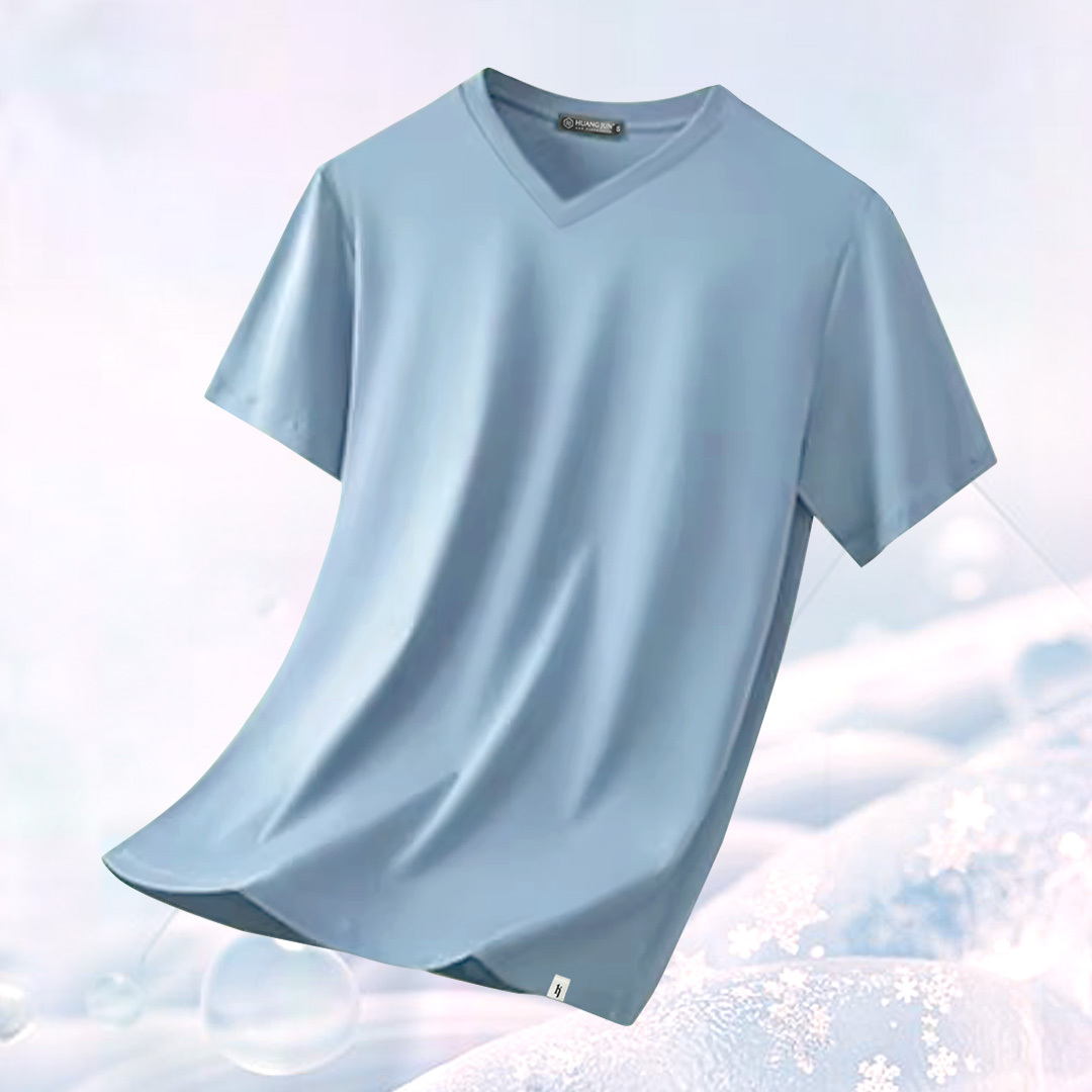 Sorona冰感認證-V領透沁涼感素Ｔ-莫迪藍