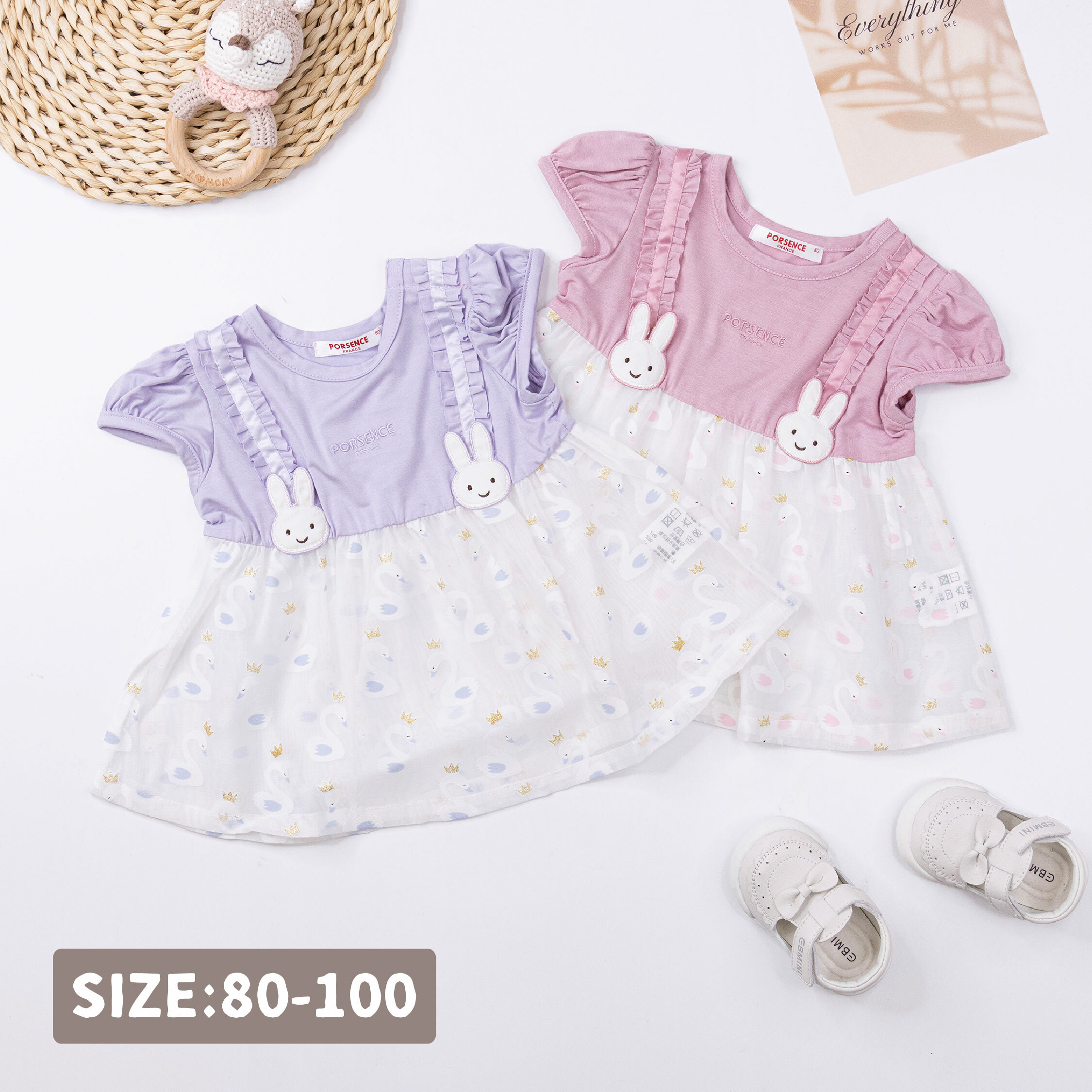 波紳士【12042】兔兔與沉睡天鵝網紗拼接上衣＊二色