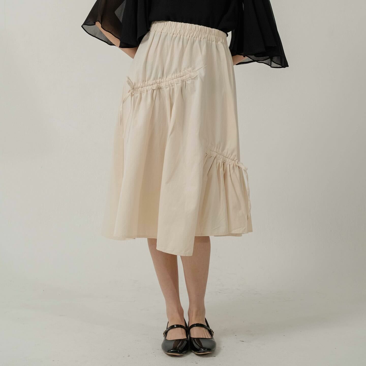 Kimmame - Cotton Bow 棉質蝴蝶結半截七分裙