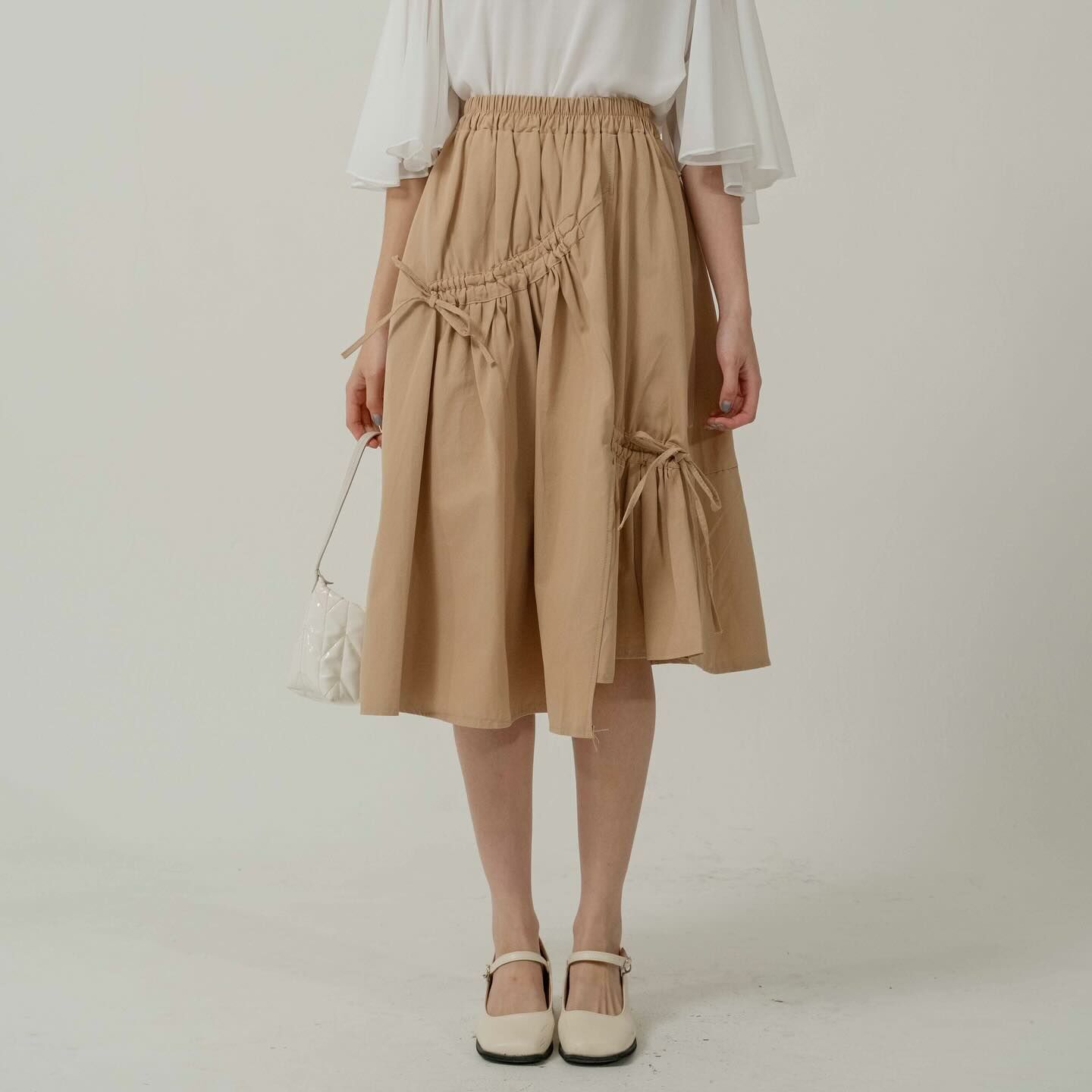 Kimmame - Cotton Bow 棉質蝴蝶結半截七分裙