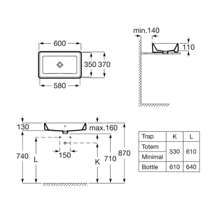 Roca "The Gap Square" 3270Y2000 Over countertop basin with overflow