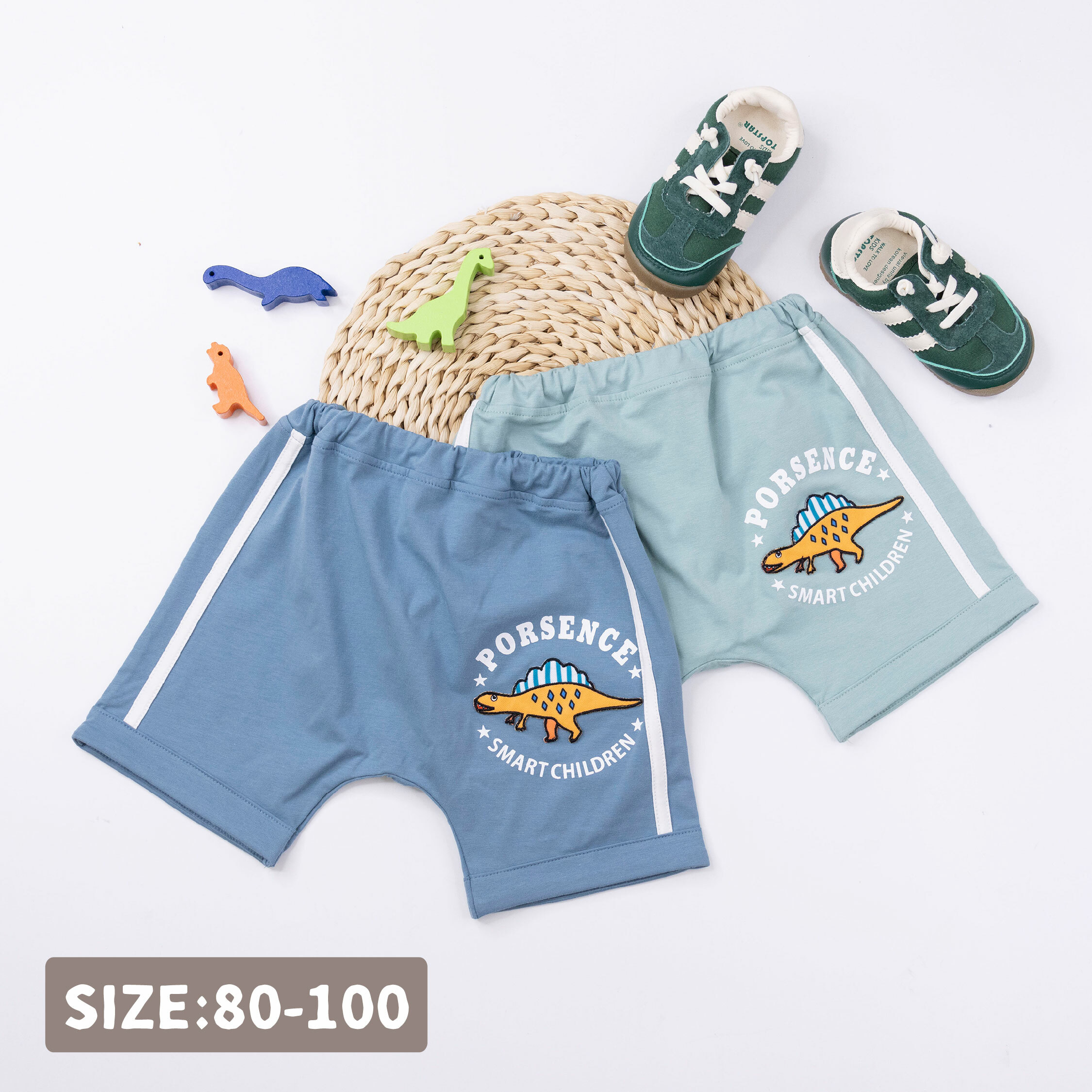 波紳士【12049】淘氣奔跑恐龍布貼短褲＊二色