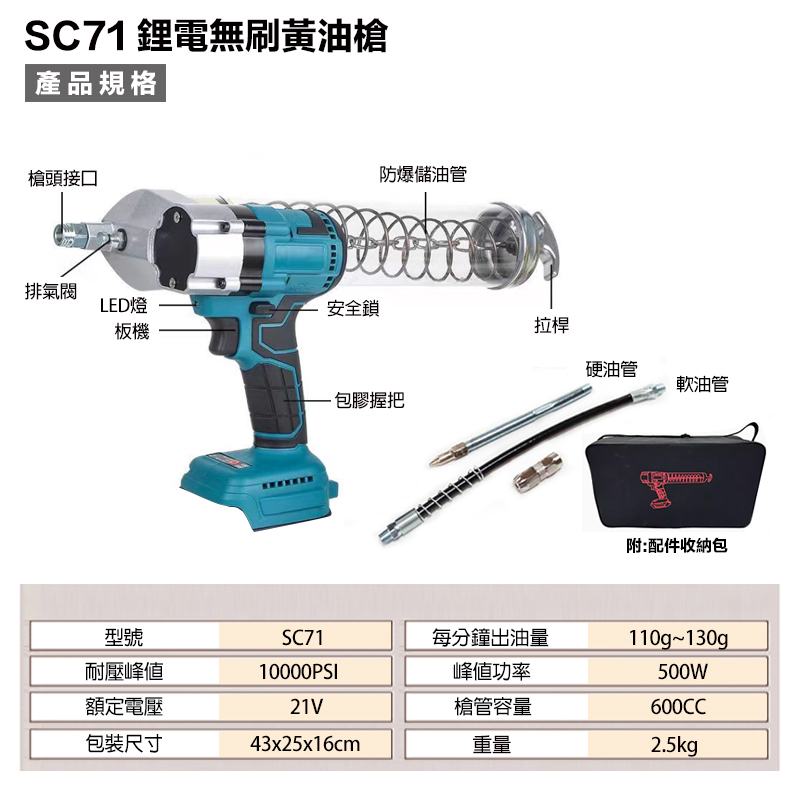 附發票｜SC71｜無刷鋰電黃油槍 通用牧田18V電池 黃油槍 無刷 電動黃油槍 鋰電黃油槍 充電黃油槍