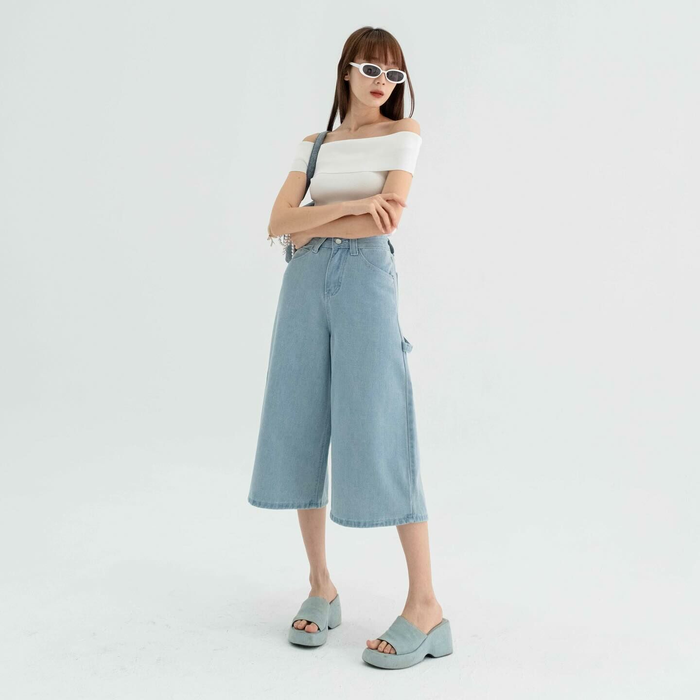 Kimmame - Culottes 牛仔七分寬腳褲