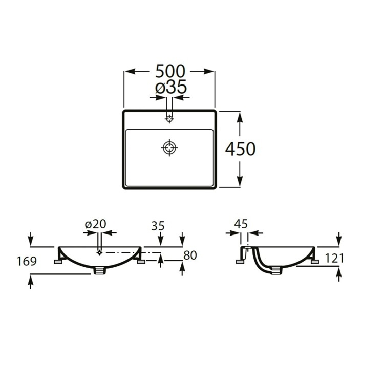 Roca "Ona" 32768L00C Semi-Builtin Washbasin, with overflow & 1 tap hole