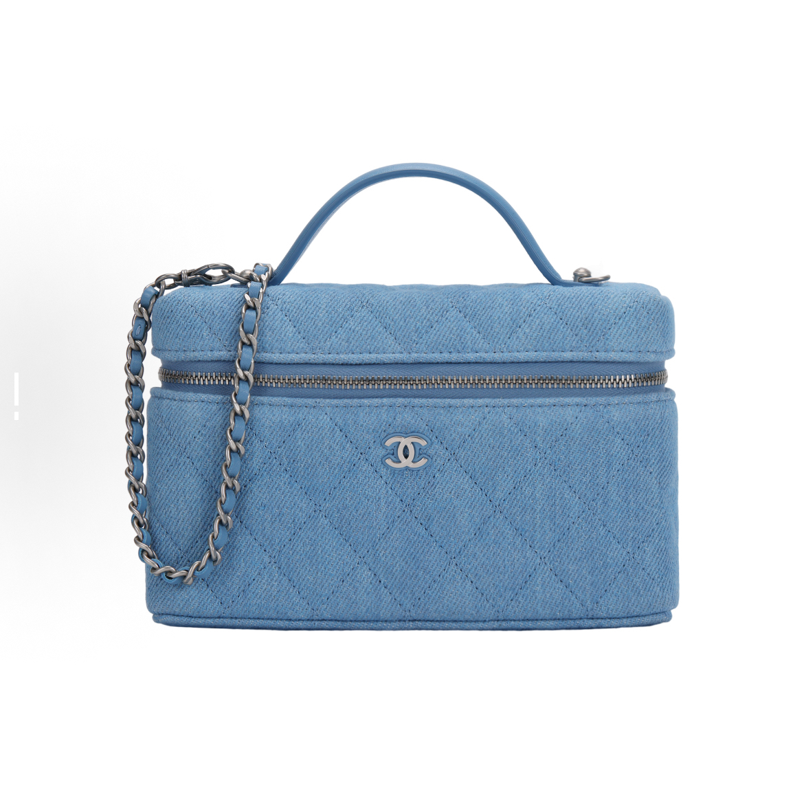 CHANEL 25C 品牌徽標拉鍊開合銀扣水洗牛仔布單肩斜孭手提袋女款藍色