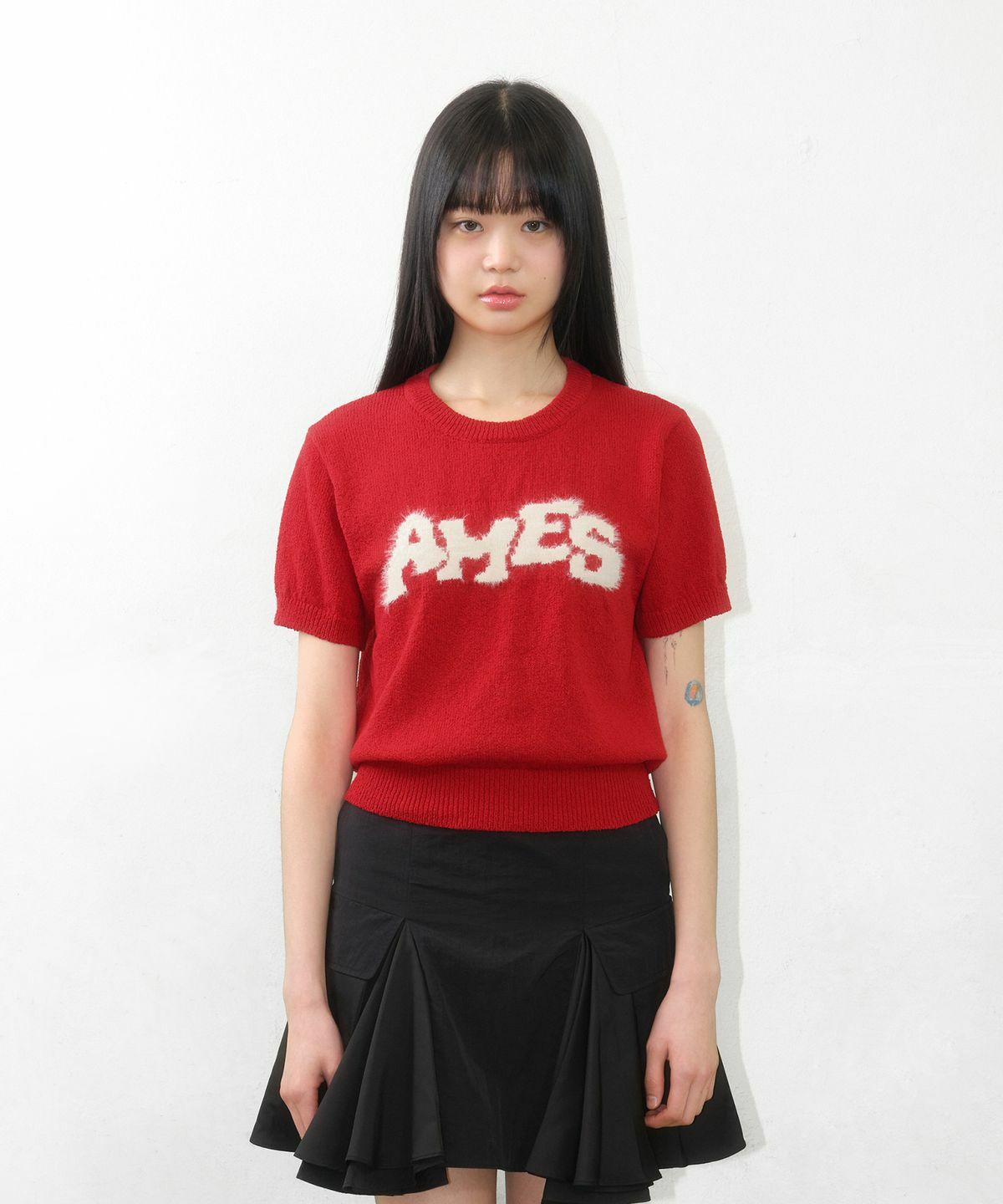 AMES WORLDWIDE HAIRY LOGO SHORTSLEEVE KNIT