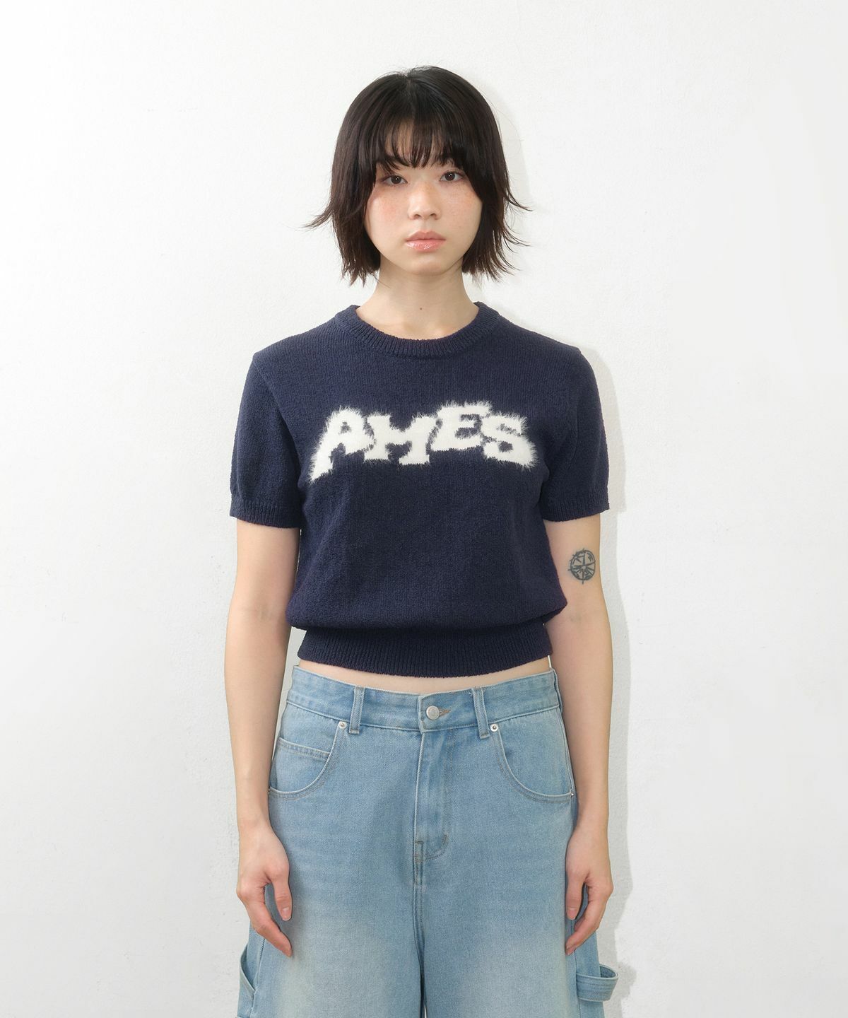 AMES WORLDWIDE HAIRY LOGO SHORTSLEEVE KNIT