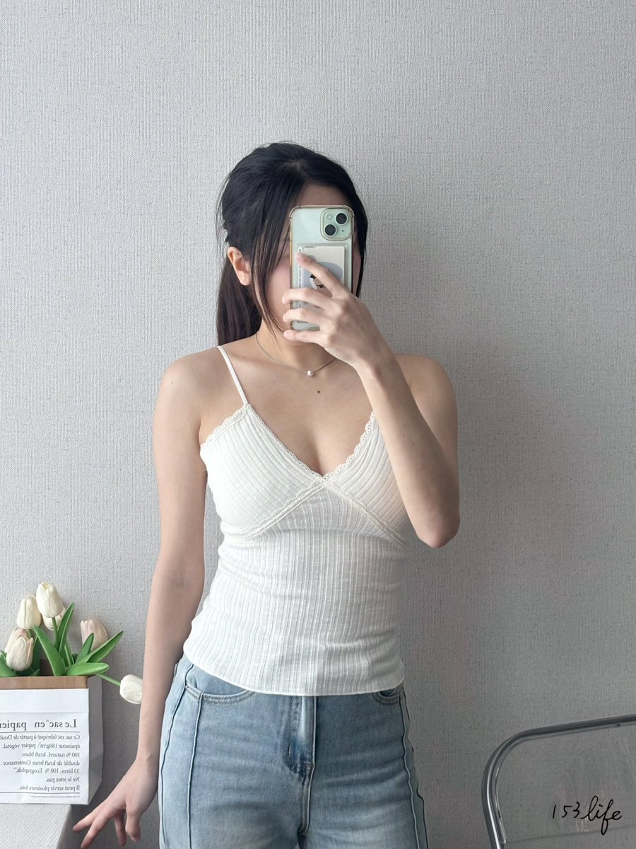 |現貨|純慾風夏日蕾絲滾邊細肩背心(2色)