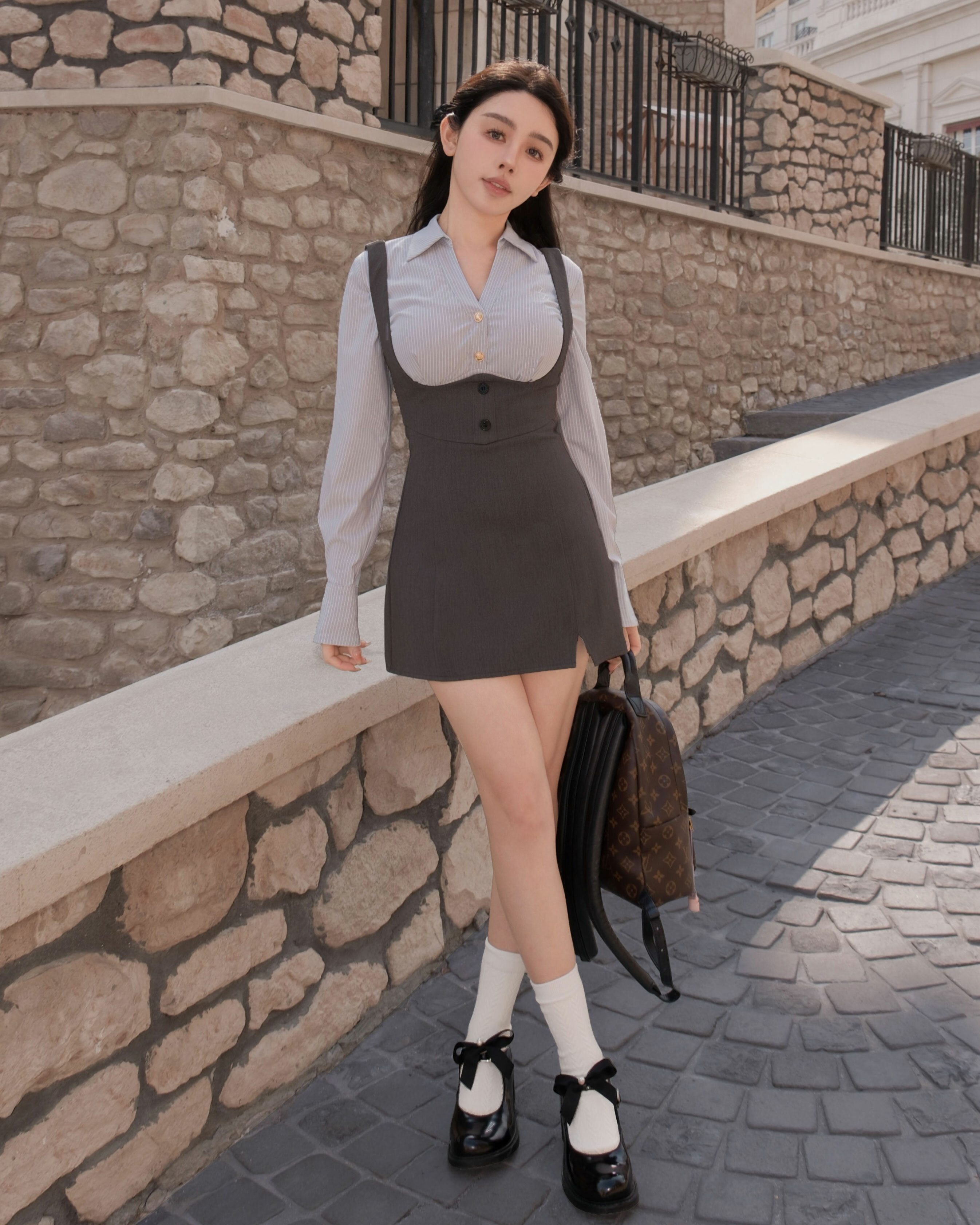 訂製-經典吊帶合身褲裙