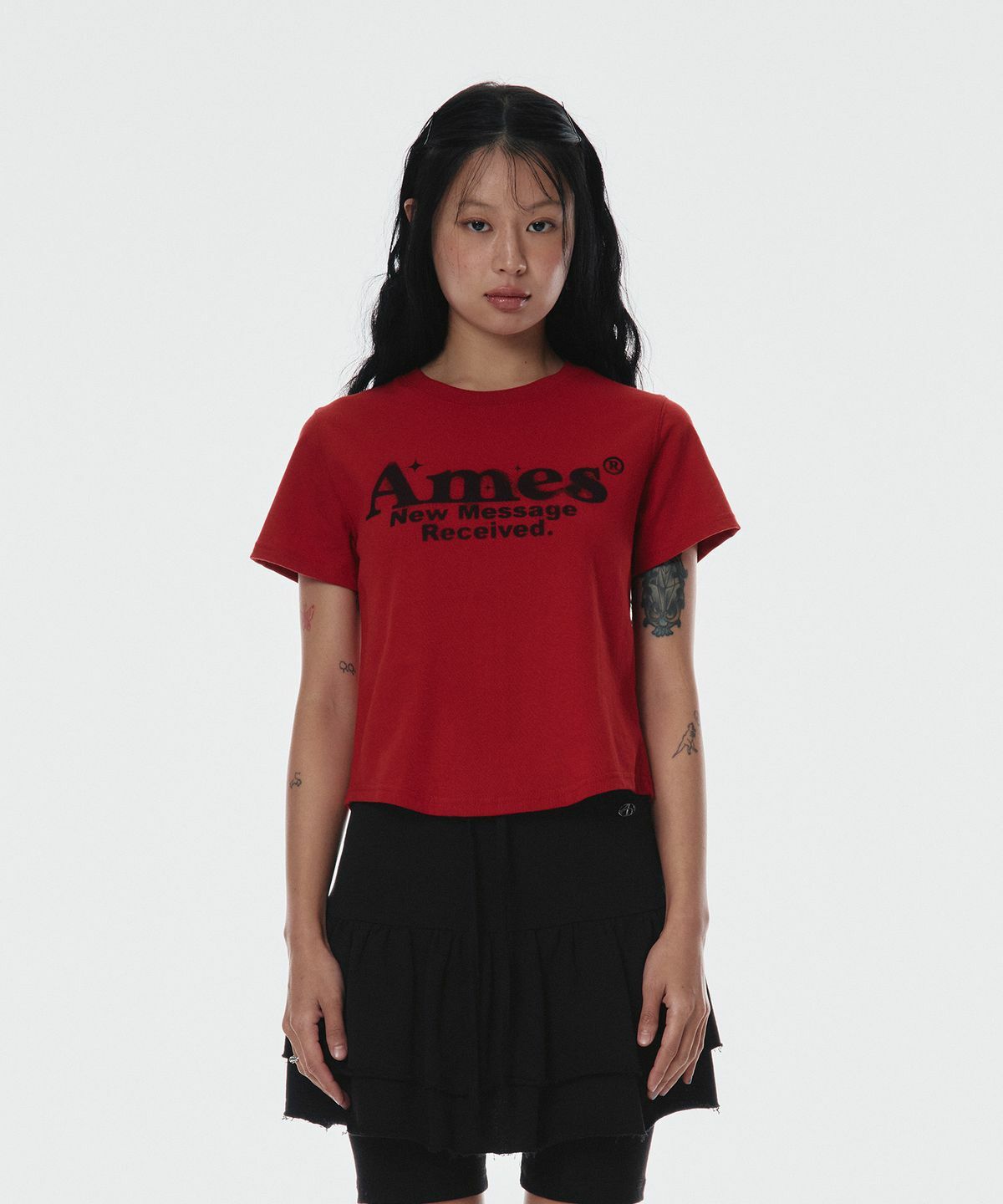 韓国商品 / AMES WORLDWIDE ROUND HEM CROP TEE AMES WORLDWIDE ROUND HEM CROP TEE