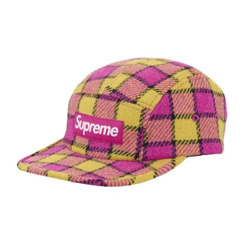 SUPREME HARRIS TWEED CAMP CAP PINK 格紋羊毛帽 粉黃 SS25H39-PK [台灣現貨]