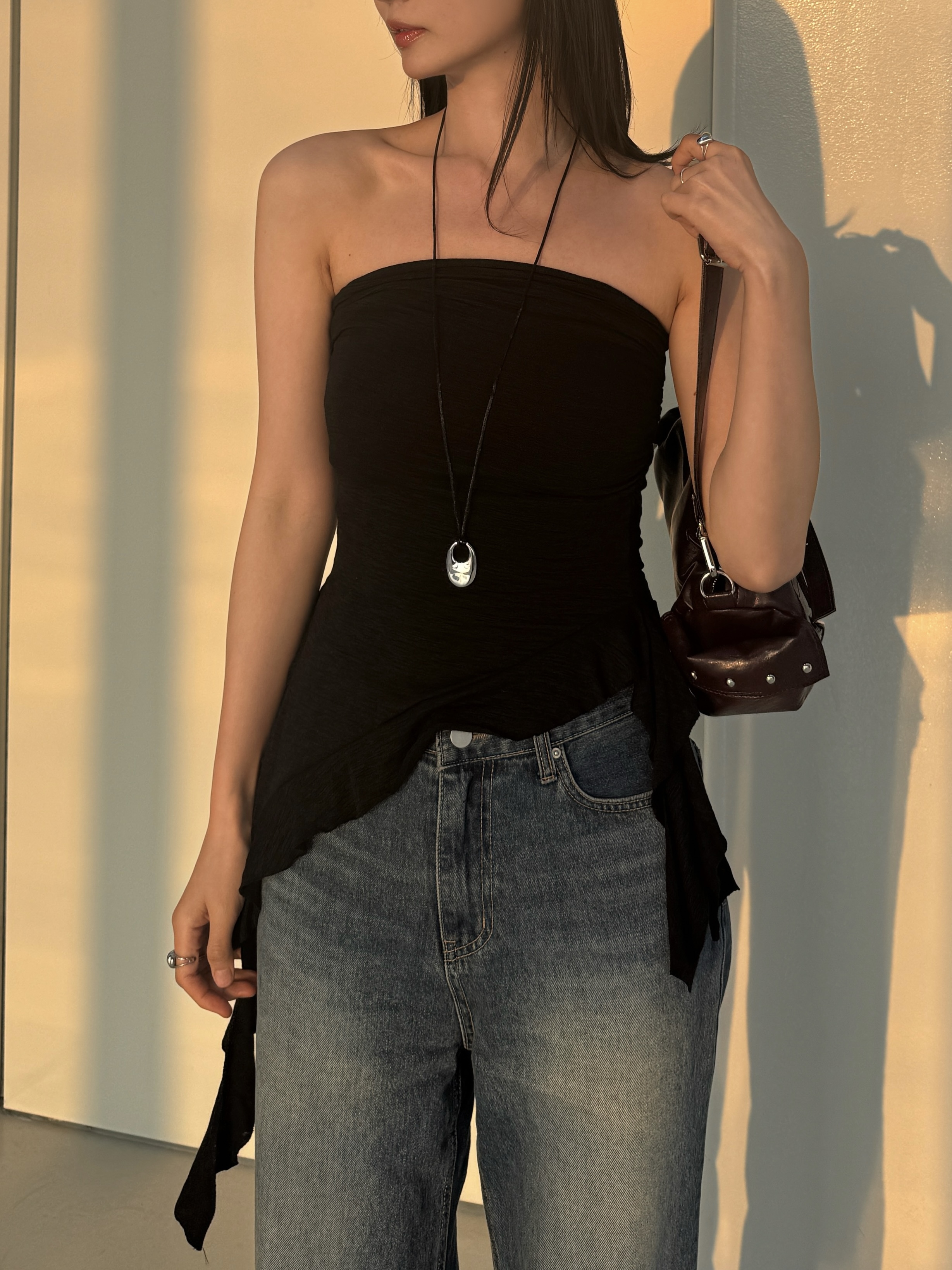 (推薦)芭蕾風不規則設計薄身抹胸上衣 T3201 (黑/白/灰)