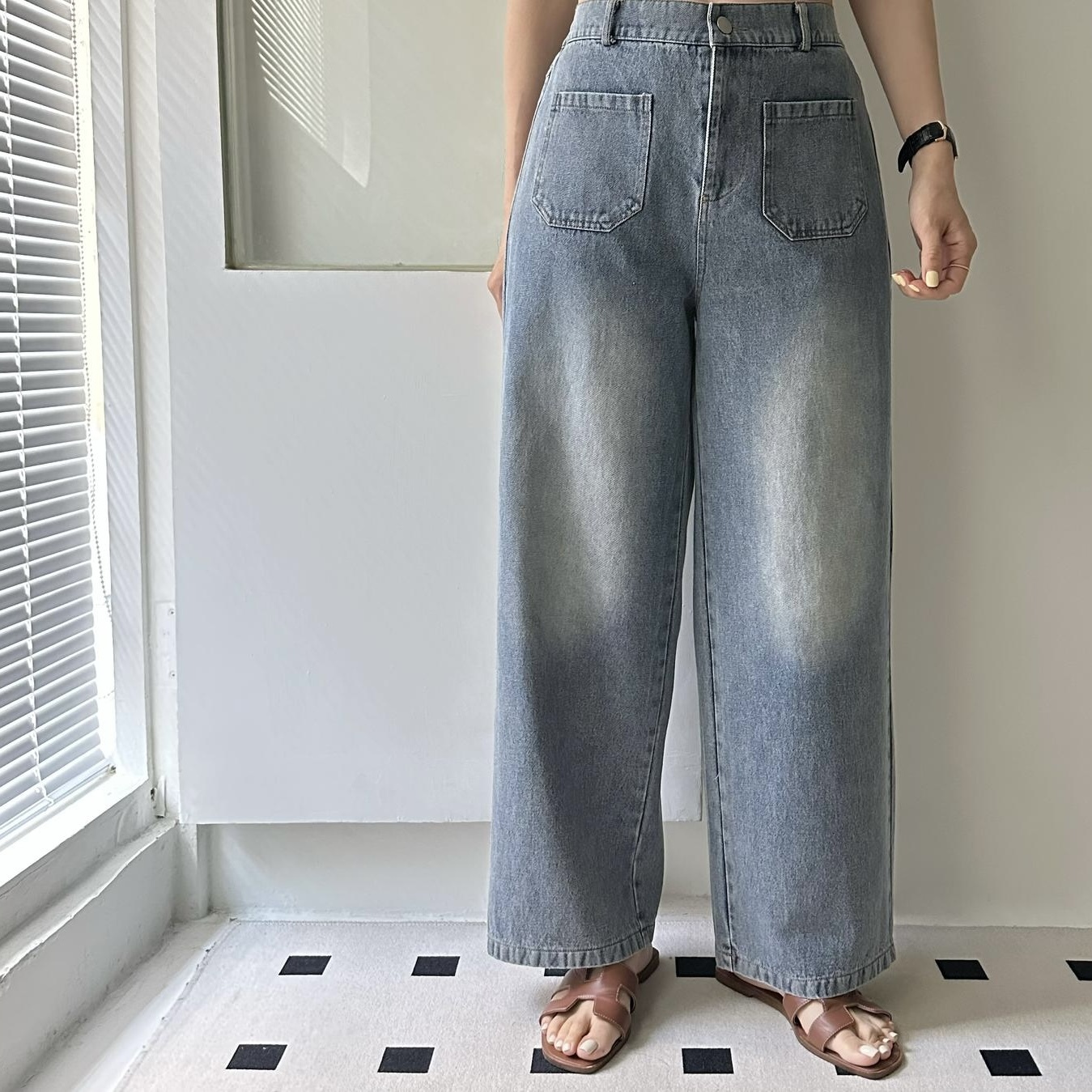 【BONNIE】前後袋寛版垂墜牛仔褲