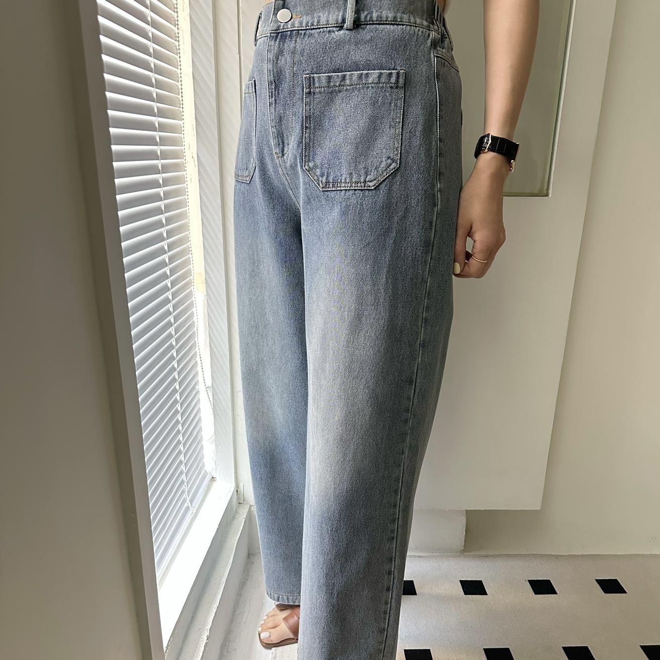 【BONNIE】前後袋寛版垂墜牛仔褲