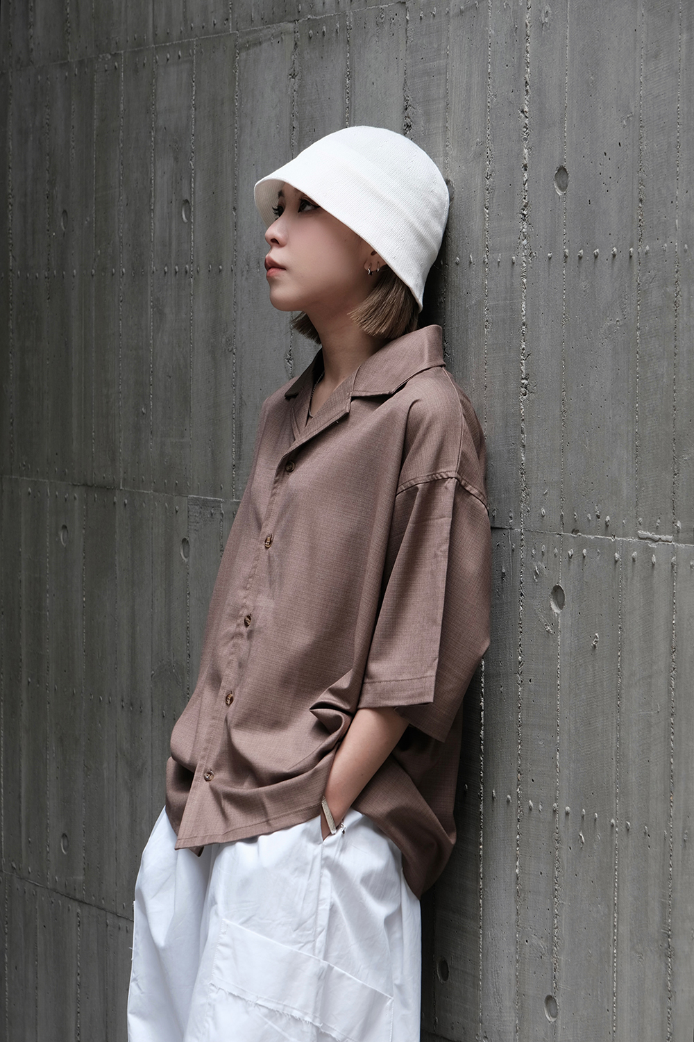 Nurari 寬短版型開襟襯衫 細紋 淺咖啡 24 S/S Civ. FL plaid Hawaiian shirt