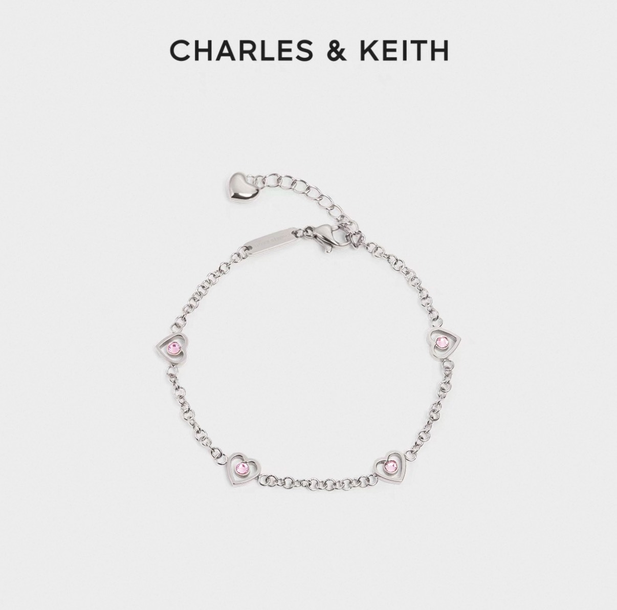 CHARLES & KEITH 小CK 心跳華爾茲 鑲鑽愛心 不鏽鋼手鍊