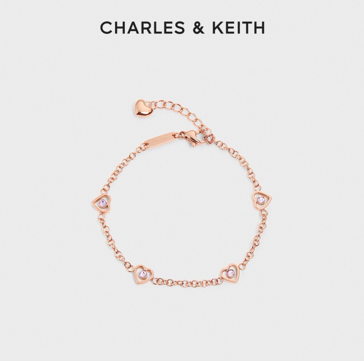 CHARLES & KEITH 小CK 心跳華爾茲 鑲鑽愛心 不鏽鋼手鍊