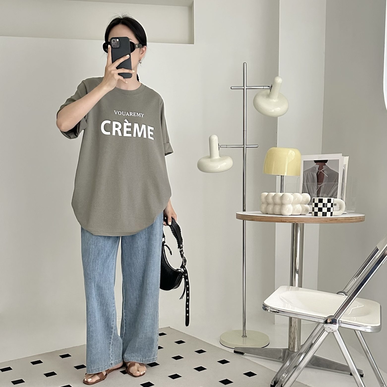 【BONNIE】反袖英文字長TOP