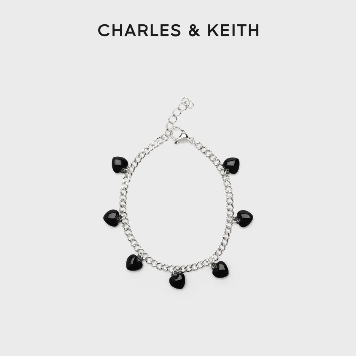CHARLES & KEITH 小CK 織夢桃心系列 黑愛心手鍊