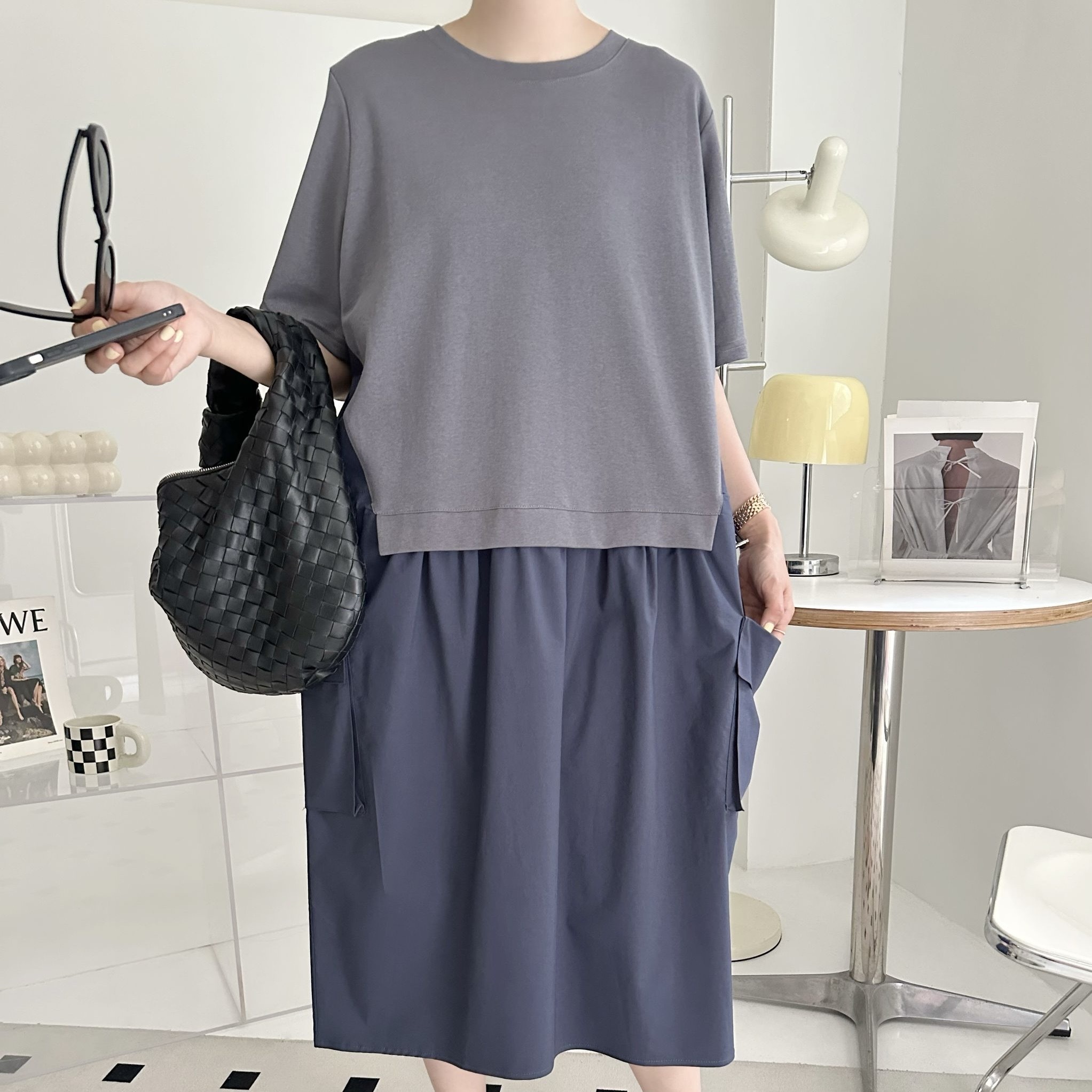 【BONNIE】 腰索繩側袋短袖OPS