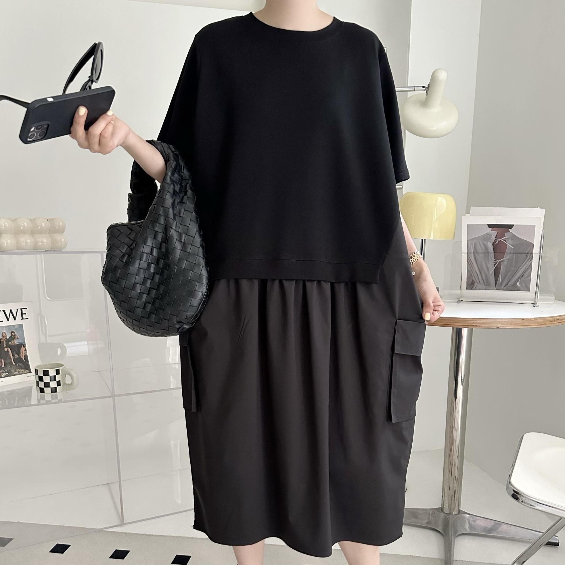 【BONNIE】 腰索繩側袋短袖OPS