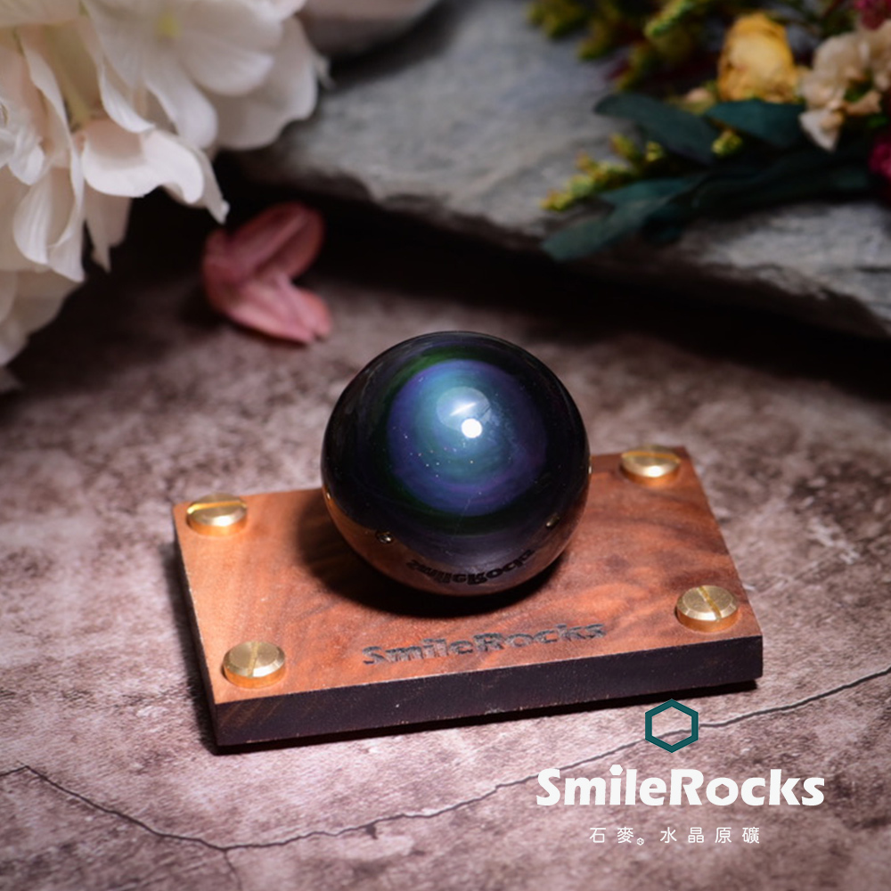 【石麥SmileRocks】彩虹光帶眼黑曜石球 直徑4.4cm