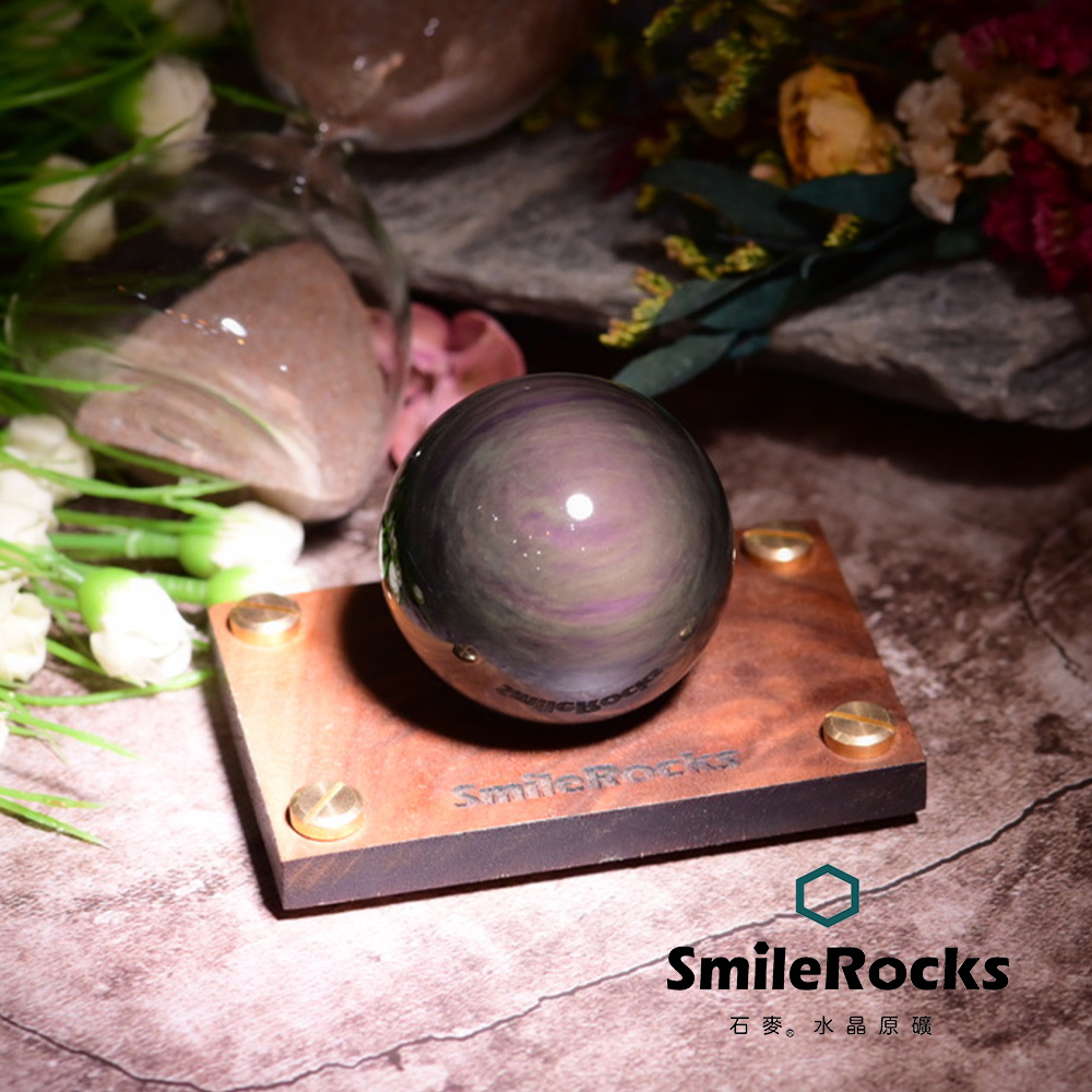【石麥SmileRocks】彩虹光帶眼黑曜石球 直徑4.8cm