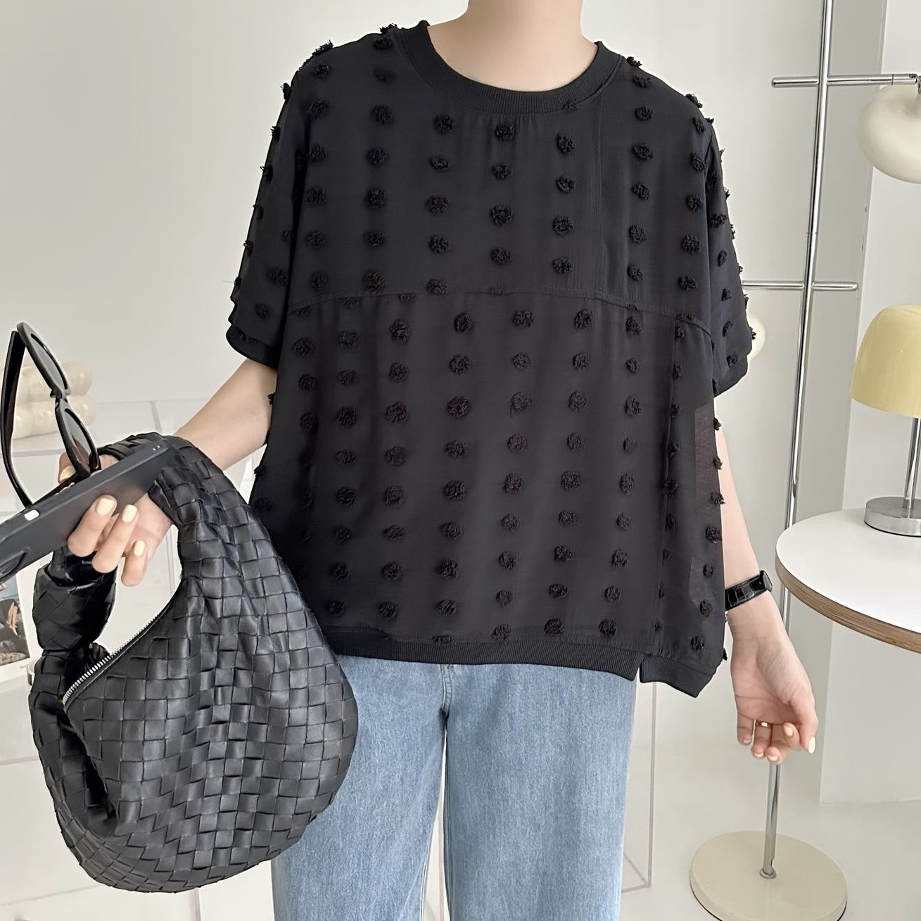 【BONNIE】粒粒花雪紡短袖TOP