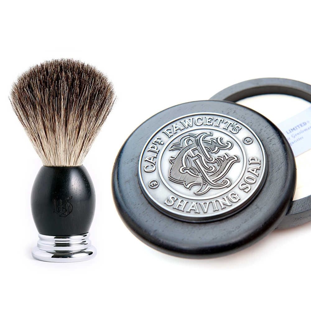 ★ 76折 ★ 黑檀木 獾毛刮鬍刷 & Captain 菸草琥珀 刮鬍皂 & 刮鬍碗 超值組合