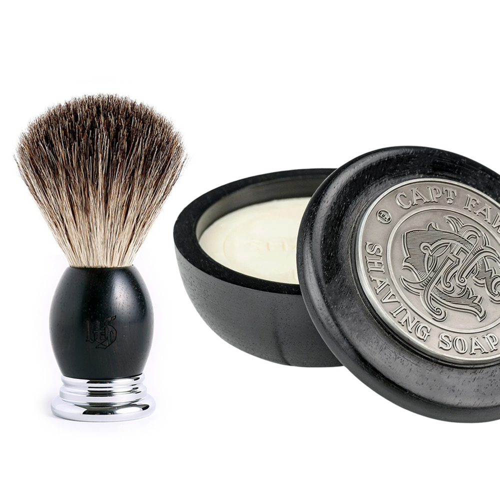 ★ 76折 ★ 黑檀木 獾毛刮鬍刷 & Captain 菸草琥珀 刮鬍皂 & 刮鬍碗 超值組合